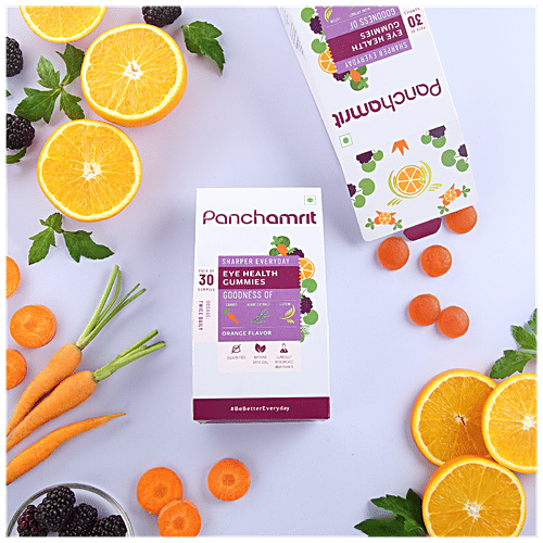 Panchamrit Eye Health Gummies - Vegan, Gelatin Free, Improves Sleep Quality, Orange Flavour, 30 pcs
