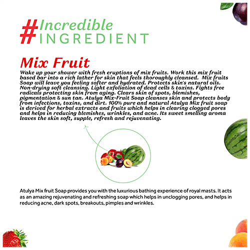 Atulya Mix Fruit Soap - Vitamin Rich, With Essential Oils, Purifying & Rejuvenating, 125 g  