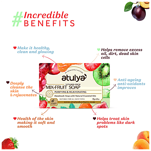 Atulya Mix Fruit Soap - Vitamin Rich, With Essential Oils, Purifying & Rejuvenating, 125 g  