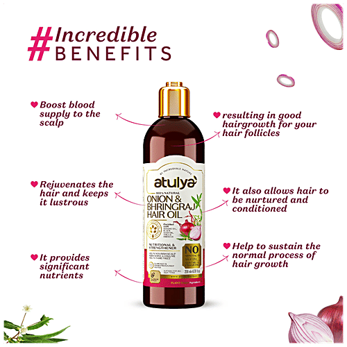 Atulya Onion Bhringraj Hair Oil - With Sesame, Nutritional & Strengthener, Nourish Scalp, 200 ml