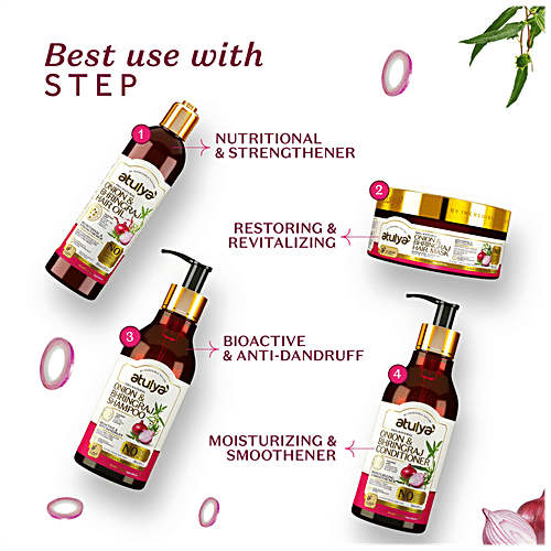Atulya Onion Bhringraj Hair Oil - With Sesame, Nutritional & Strengthener, Nourish Scalp, 200 ml
