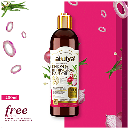 Atulya Onion Bhringraj Hair Oil - With Sesame, Nutritional & Strengthener, Nourish Scalp, 200 ml