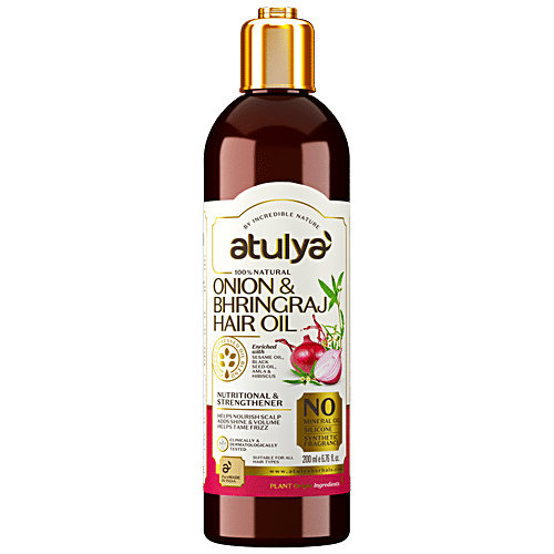 Atulya Onion Bhringraj Hair Oil - With Sesame, Nutritional & Strengthener, Nourish Scalp, 200 ml