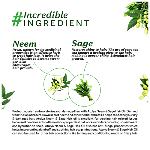 Atulya Neem & Sage Hair Oil - With Sesame, Nourishing & Anti-dandruff, Improves Growth, 200 ml  