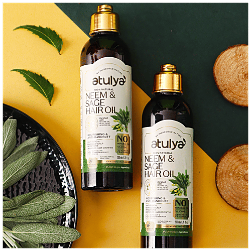 Atulya Neem & Sage Hair Oil - With Sesame, Nourishing & Anti-dandruff, Improves Growth, 200 ml  