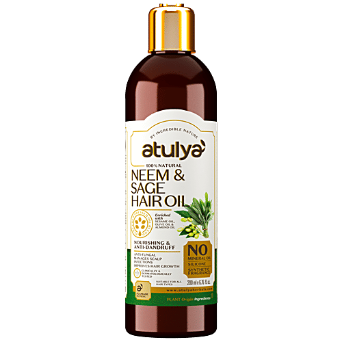 Atulya Neem & Sage Hair Oil - With Sesame, Nourishing & Anti-dandruff, Improves Growth, 200 ml  