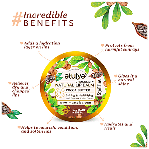 Atulya Natural Lip Balm - With Beeswax, Cocoa Butter, Shining & Healthfying, 5 g Chocolaty 