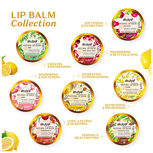 Atulya Fragrant Natural Lip Balm - With Beeswax, Shea Butter, Refreshing & Nourishing, 5 g Lemon