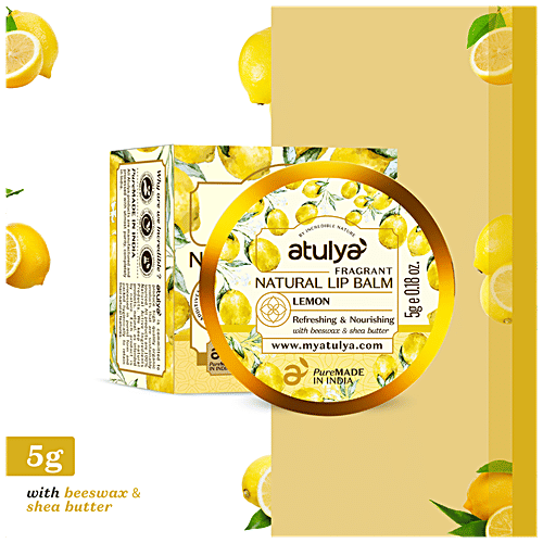 Atulya Fragrant Natural Lip Balm - With Beeswax, Shea Butter, Refreshing & Nourishing, 5 g Lemon