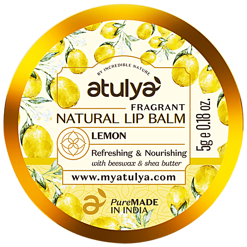 Atulya Fragrant Natural Lip Balm - With Beeswax, Shea Butter, Refreshing & Nourishing, 5 g Lemon