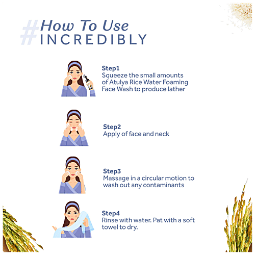 Atulya Rice Water Foaming Face Wash - With In-Built Soft Brush, Aloe Vera, Brightens Skin Tone, 150 ml  
