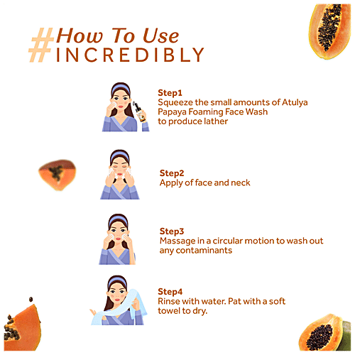 Atulya Papaya Foaming Face Wash - With In-Built Soft Brush, Green Tea, Anti-blemish & Detan, 150 ml  