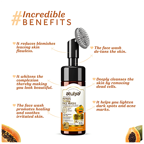 Atulya Papaya Foaming Face Wash - With In-Built Soft Brush, Green Tea, Anti-blemish & Detan, 150 ml  