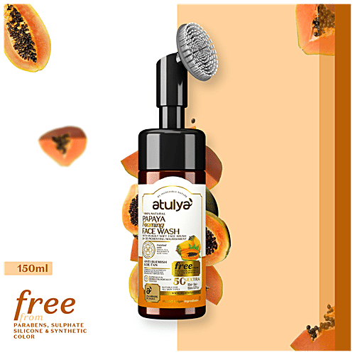 Atulya Papaya Foaming Face Wash - With In-Built Soft Brush, Green Tea, Anti-blemish & Detan, 150 ml  