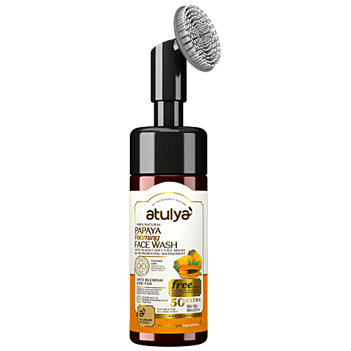 Atulya Papaya Foaming Face Wash - With In-Built Soft Brush, Green Tea, Anti-blemish & Detan, 150 ml  