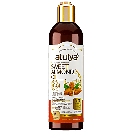 Atulya Sweet Almond Oil - Pure, Cold Pressed, Moisturising, Restorative, Reduce Fine Lines, 100 ml  