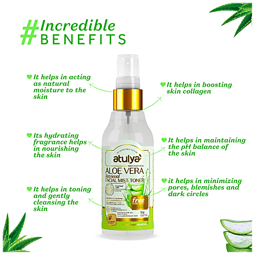 Atulya Aloe Vera Retrieval Facial Mist Toner - With Witch Hazel, Revival & Calming, 150 ml  