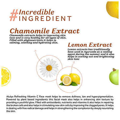 Atulya Vitamin C Face Mask - With Lemon, Chamomile Extract, Improves Luminosity, Skin Clarity, 200 g  