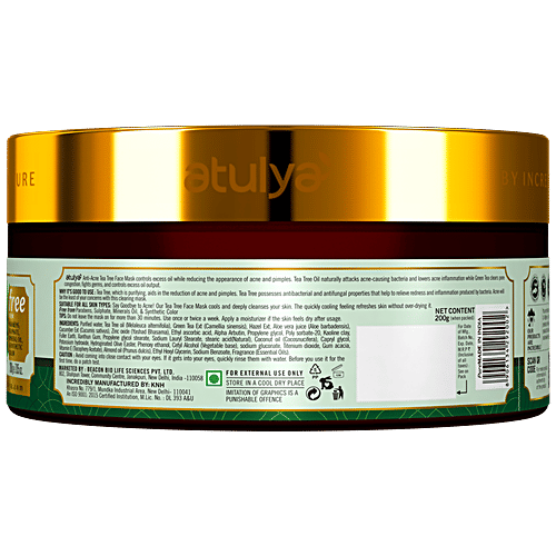 Atulya Tea Tree Anti Acne Face Mask - With Green Tea, Reduce Pimples & Control Oil, 200 g