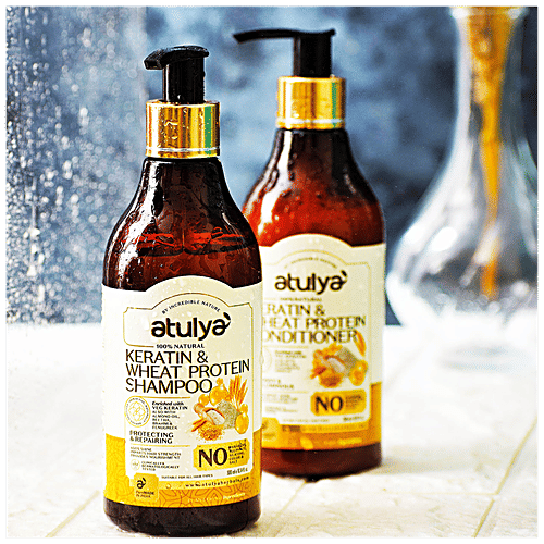 Atulya Smooth & Shiny Hair Pack - Keratin & Wheat Protein Shampoo + Conditioner, 2 pcs (300 ml each) 