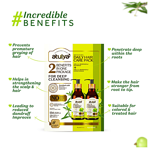 Atulya Daily Hair Care Pack - Amla & Bhringraj Shampoo + Conditioner, Deep Cleansing, 2 pcs (300 ml each) 
