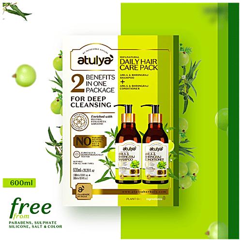 Atulya Daily Hair Care Pack - Amla & Bhringraj Shampoo + Conditioner, Deep Cleansing, 2 pcs (300 ml each) 