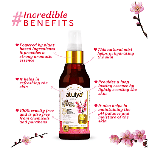 Atulya Plum Blossom Body Mist - With Aloe Vera, Wheat Germ, Calms Senses, Uplifts Mood, 150 ml  