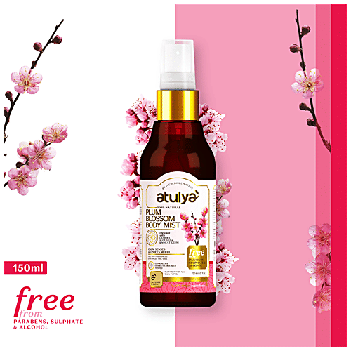 Atulya Plum Blossom Body Mist - With Aloe Vera, Wheat Germ, Calms Senses, Uplifts Mood, 150 ml  