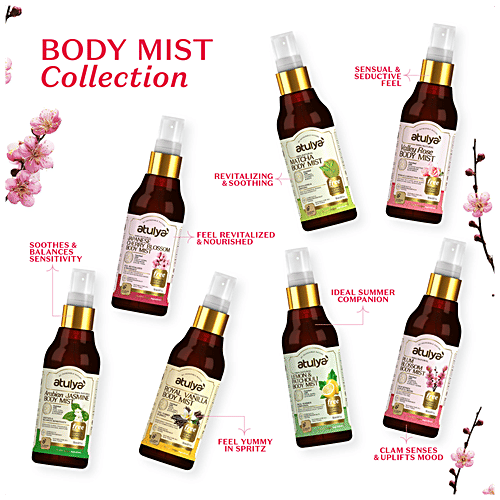 Atulya Plum Blossom Body Mist - With Aloe Vera, Wheat Germ, Calms Senses, Uplifts Mood, 150 ml  