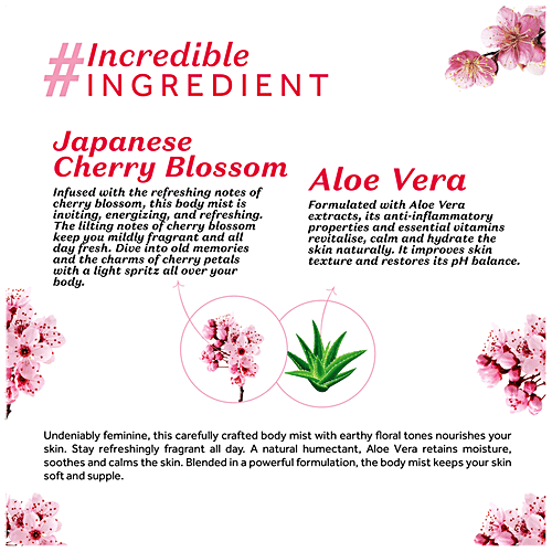 Atulya Japanese Cherry Blossom Body Mist - With Wheat Germ, Aloe Vera, Refreshes Mood, 150 ml  