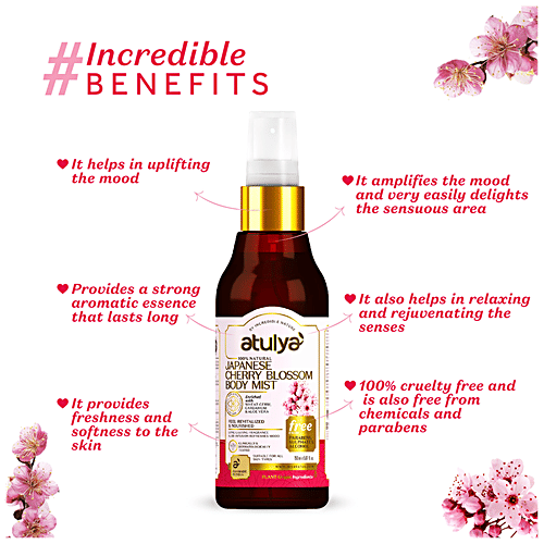 Atulya Japanese Cherry Blossom Body Mist - With Wheat Germ, Aloe Vera, Refreshes Mood, 150 ml  