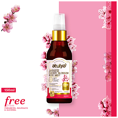 Atulya Japanese Cherry Blossom Body Mist - With Wheat Germ, Aloe Vera, Refreshes Mood, 150 ml  