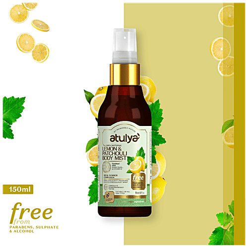 Atulya Lemon & Patchauli Body Mist - With Neem, Vitamin E, Relieves Stress, Uplift Spirit, 150 ml  