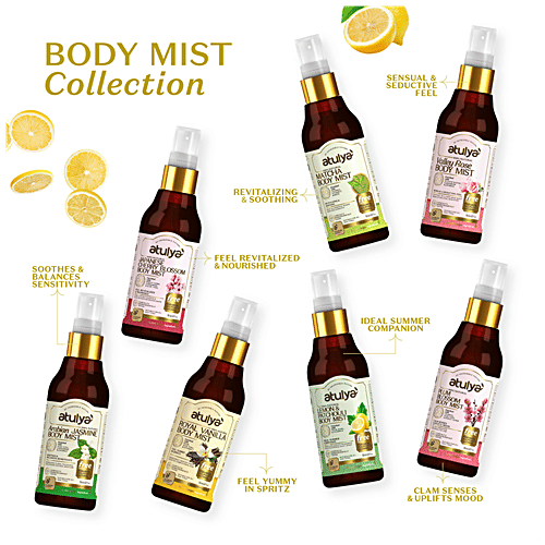 Atulya Lemon & Patchauli Body Mist - With Neem, Vitamin E, Relieves Stress, Uplift Spirit, 150 ml  