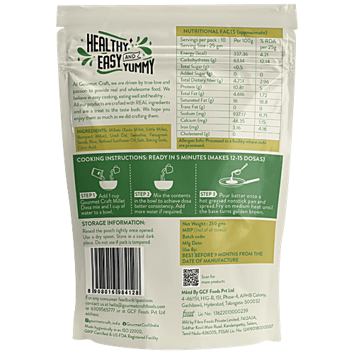 Gourmet Craft Instant Millet Dosa Mix - Rich In Protein & Iron, Healthy, No Added Sugar, 250 g  