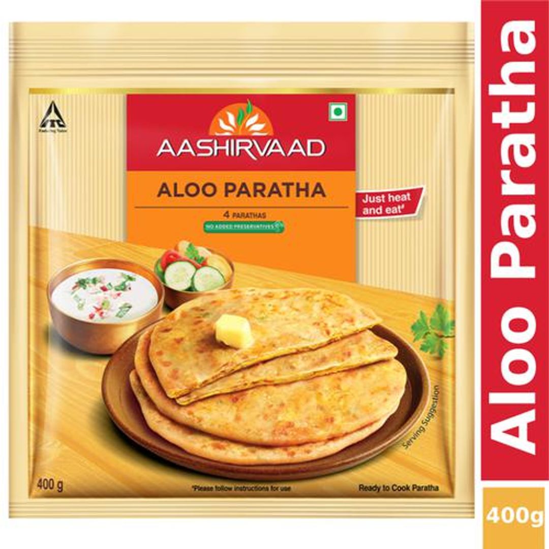 Aashirvaad Aloo Paratha - Ready To Cook, No Added Preservatives, Easy To Prepare, Delicious, Frozen, 400 g (4 pcs)