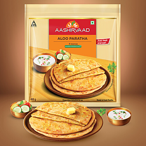 Aashirvaad Ready To Cook Aloo Paratha, Delicious Frozen, 400 g (4 pcs) No Added Preservatives