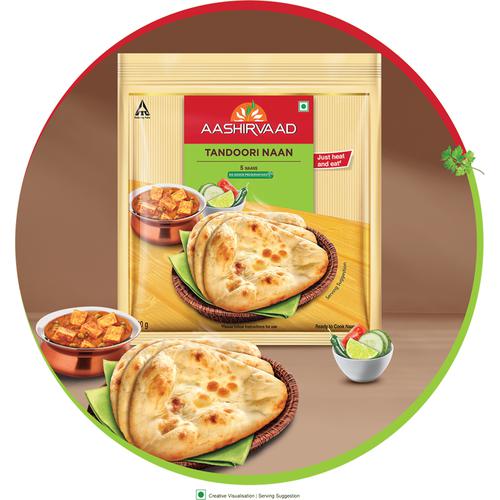 Aashirvaad Tandoori Naan - Ready To Cook, No Added Preservatives, Easy To Prepare Delicious Frozen, 400 g (5 pcs) 