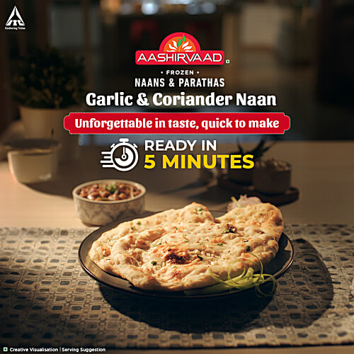 Aashirvaad Ready to Cook Garlic & Coriander Naan, Delicious Frozen, 400 g (5 pcs) No Added Preservatives