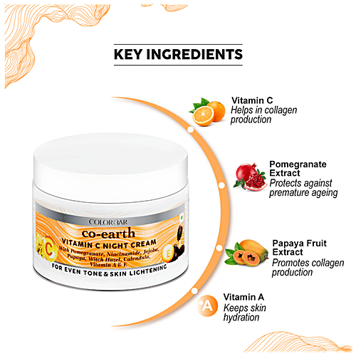 ColorBar Co-Earth Vitamin C Night Cream - For Even Tone & Skin Lightening, 50 g