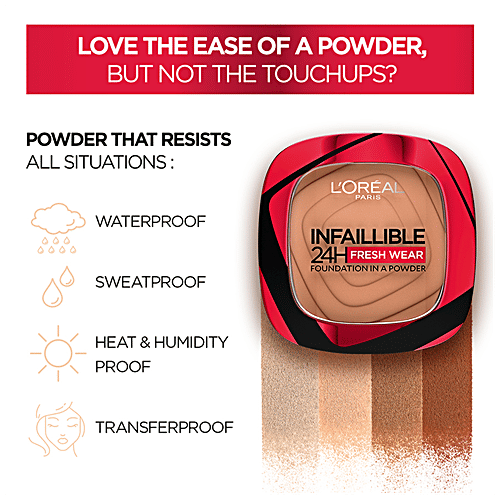 L'Oreal Paris Infallible 24H Fresh Wear Foundation Powder, 9 g 180 Rose Sand 