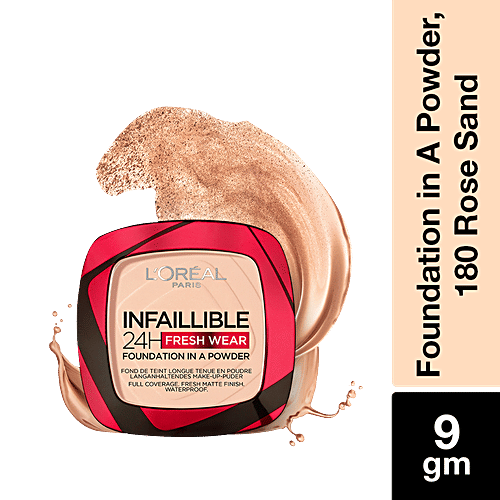 L'Oreal Paris Infallible 24H Fresh Wear Foundation Powder, 9 g 180 Rose Sand 