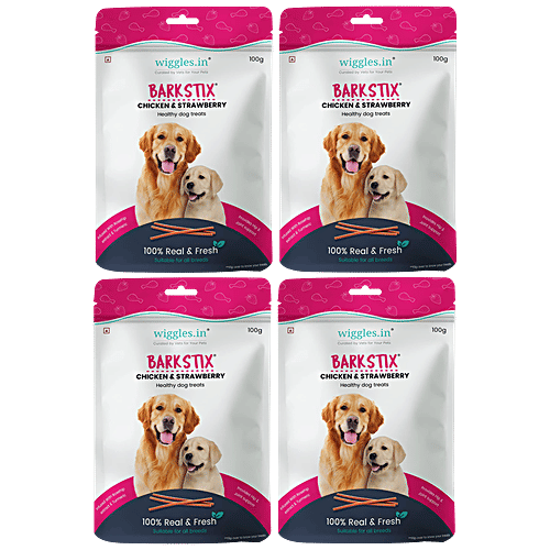 Wiggles.in Barkstix Dog Treats For Training Adult Puppies - Soft Chew Stick Hip, Skin & Coat, Chicken & Strawberry, 400 g