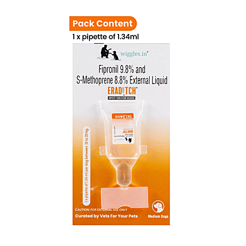 Wiggles.in Eraditch Spot On For Dogs Fleas Ticks Remover Treatment Drops - 10 Kg To 20 Kg, 1.34 ml
