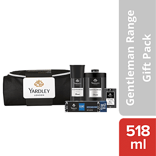 Yardley London Gentleman Range Gift Pack - Talc, Body Spray, Perfume & Lather Shaving Cream, 4 pcs  