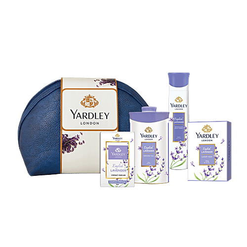 Yardley London Gift Pack - English Lavender, Talc, Body Spray, Soap & Perfume, For Women, 4 pcs  