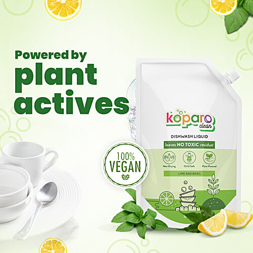 Koparo Clean Dishwash Liquid - Lime & Basil Fragrance, 2 L  Non-Drying, Child Safe, Plant Powered