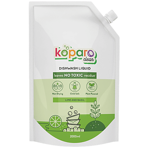 Koparo Clean Dishwash Liquid - Lime & Basil Fragrance, 2 L  Non-Drying, Child Safe, Plant Powered