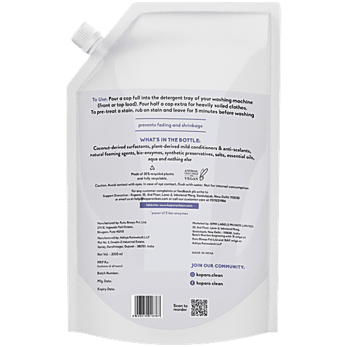 Koparo Clean Liquid Detergent - Lavender, Lilac & Bergamot Fragrance, 2 L  Top Load & Front Load Machine, Plant Powered