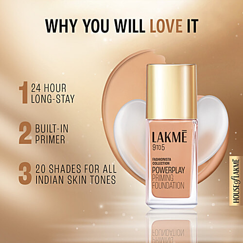Lakme 9to5 Powerplay Priming Foundation Built in Primer Long-Lasting SPF 20 Warm Light, 25 ml W110 Warm Light 